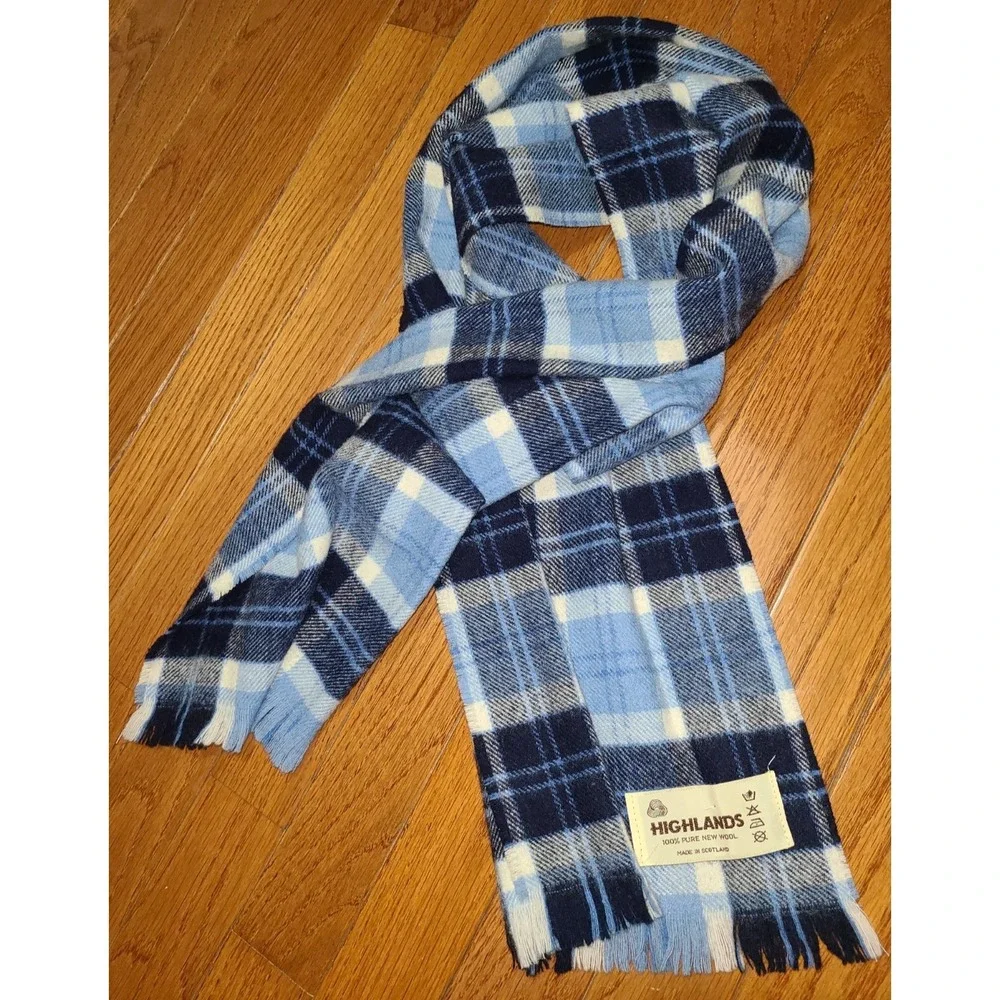 Highlands Blue Tartan 100% Wool Scarf, 12